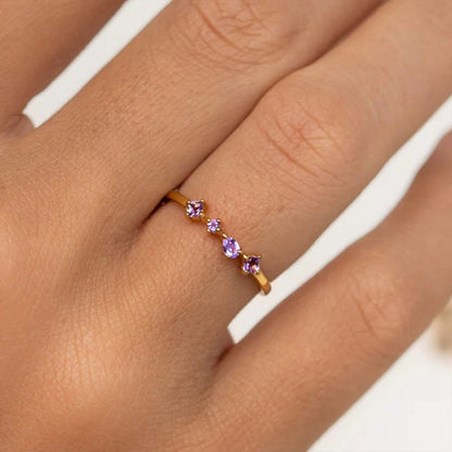 Mixed Gemstone Cluster Ring – 925 Sterling Silver, Gold Plated
