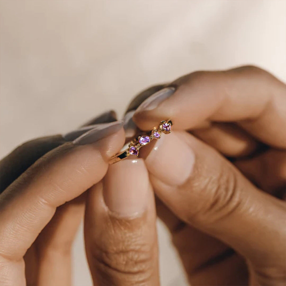 Mixed Gemstone Cluster Ring – 925 Sterling Silver, Gold Plated