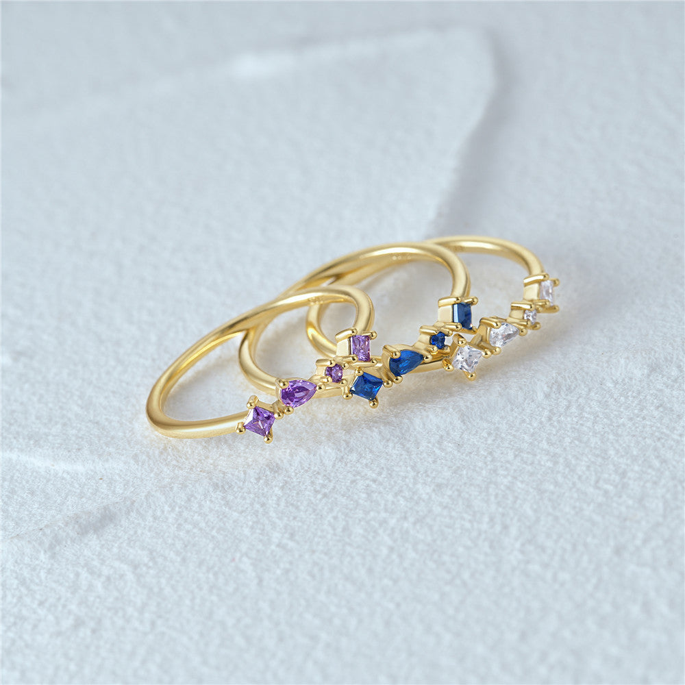 Mixed Gemstone Cluster Ring – 925 Sterling Silver, Gold Plated
