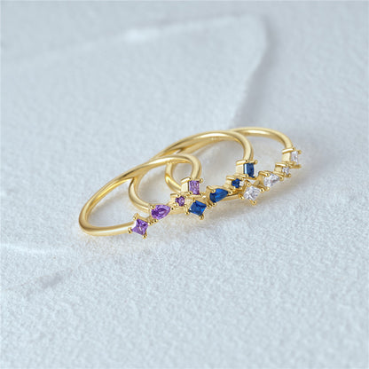 Mixed Gemstone Cluster Ring – 925 Sterling Silver, Gold Plated