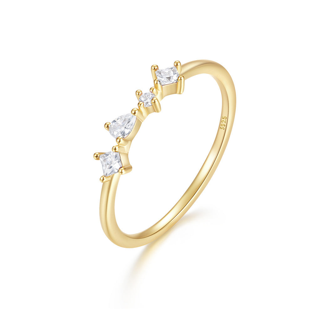 Mixed Gemstone Cluster Ring – 925 Sterling Silver, Gold Plated