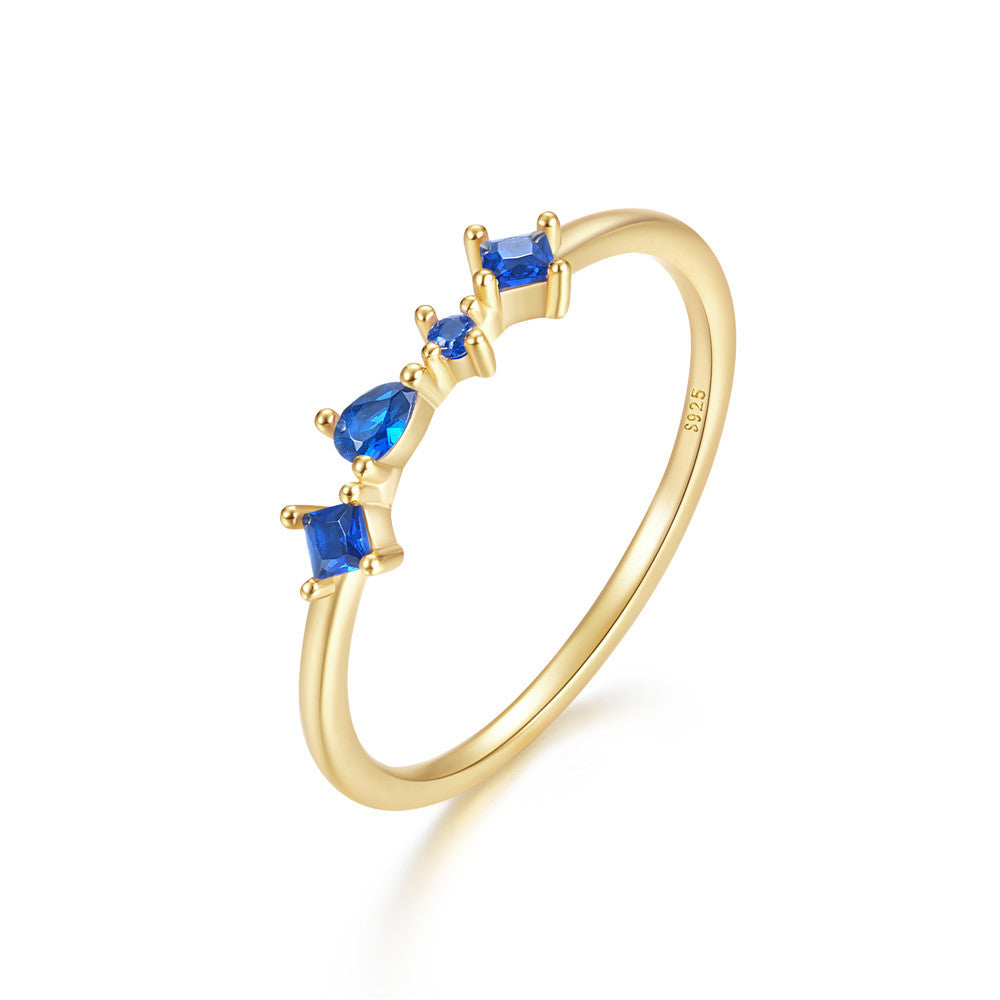 Mixed Gemstone Cluster Ring – 925 Sterling Silver, Gold Plated