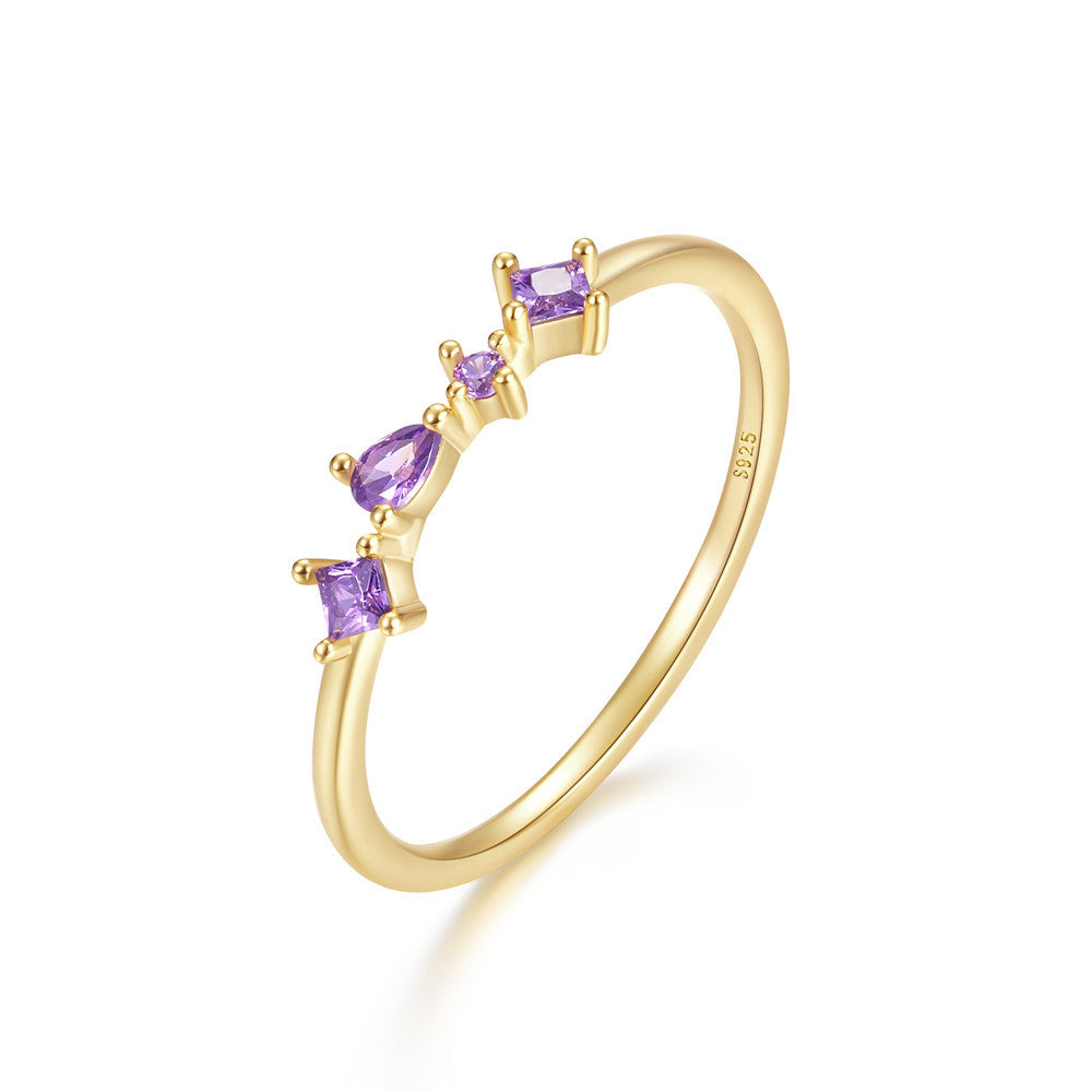 Mixed Gemstone Cluster Ring – 925 Sterling Silver, Gold Plated