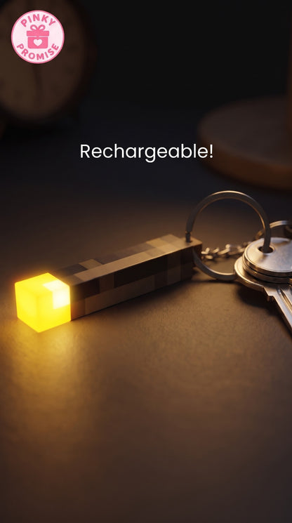 Rechargeable Minecraft Pixelated Torch Light Keychain