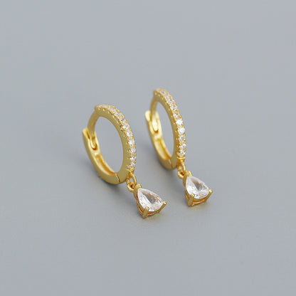 Pavé Huggie Hoop Earrings with Teardrop Charm - Gold Plated 925 Sterling Silver