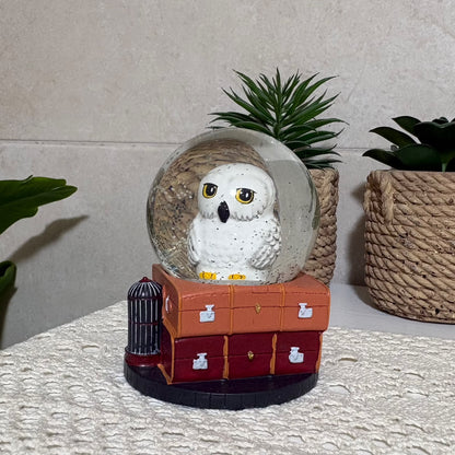 Harry Potter Hedwig Owl 9cm Mini Snow Globe – Luggage & Bird Cage Base Desk Decor
