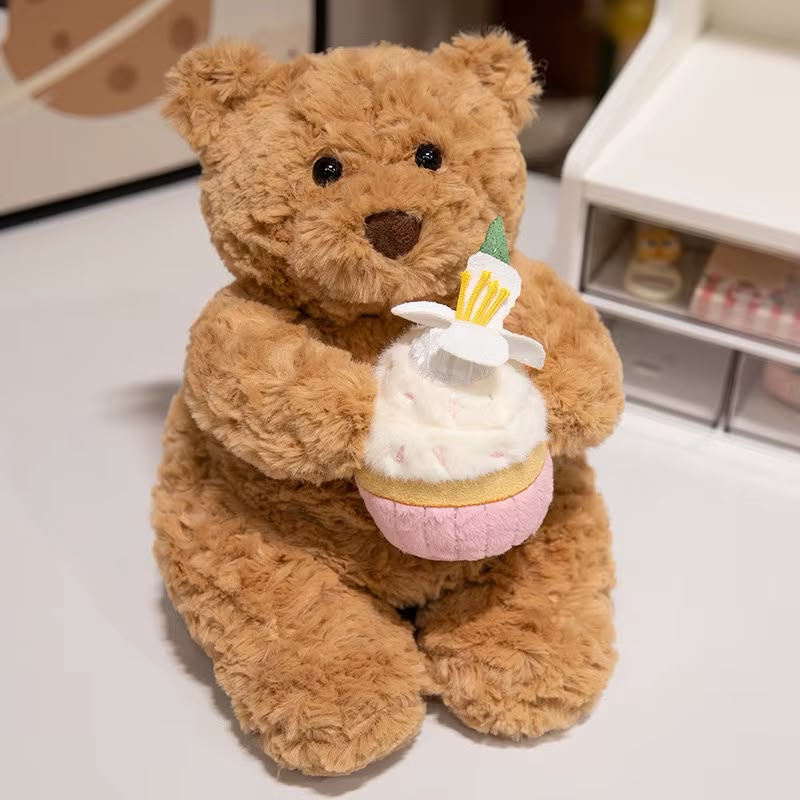 Sweetheart Brown Teddy Bear Plush with Pink Cupcake - 26 cm