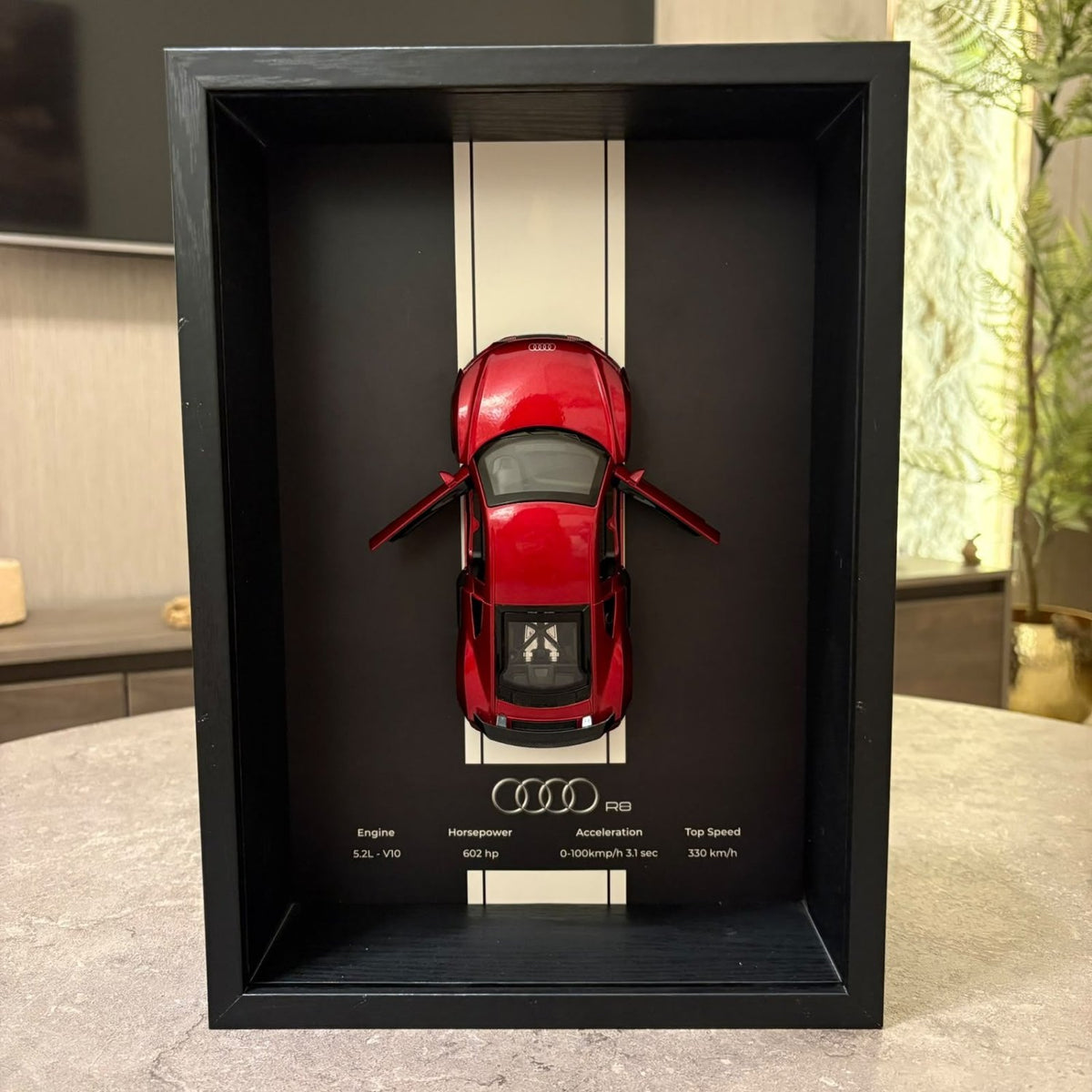 Audi R8 3D Shadow Box Wall Art - Red - 32cm x 23cm - Pinky Promise