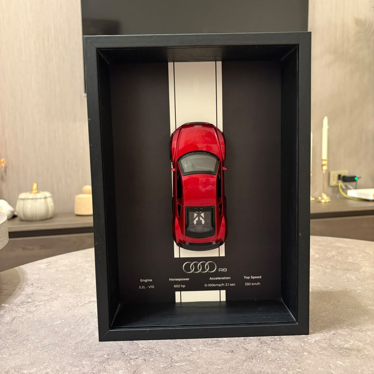 Audi R8 3D Shadow Box Wall Art - Red - 32cm x 23cm - Pinky Promise