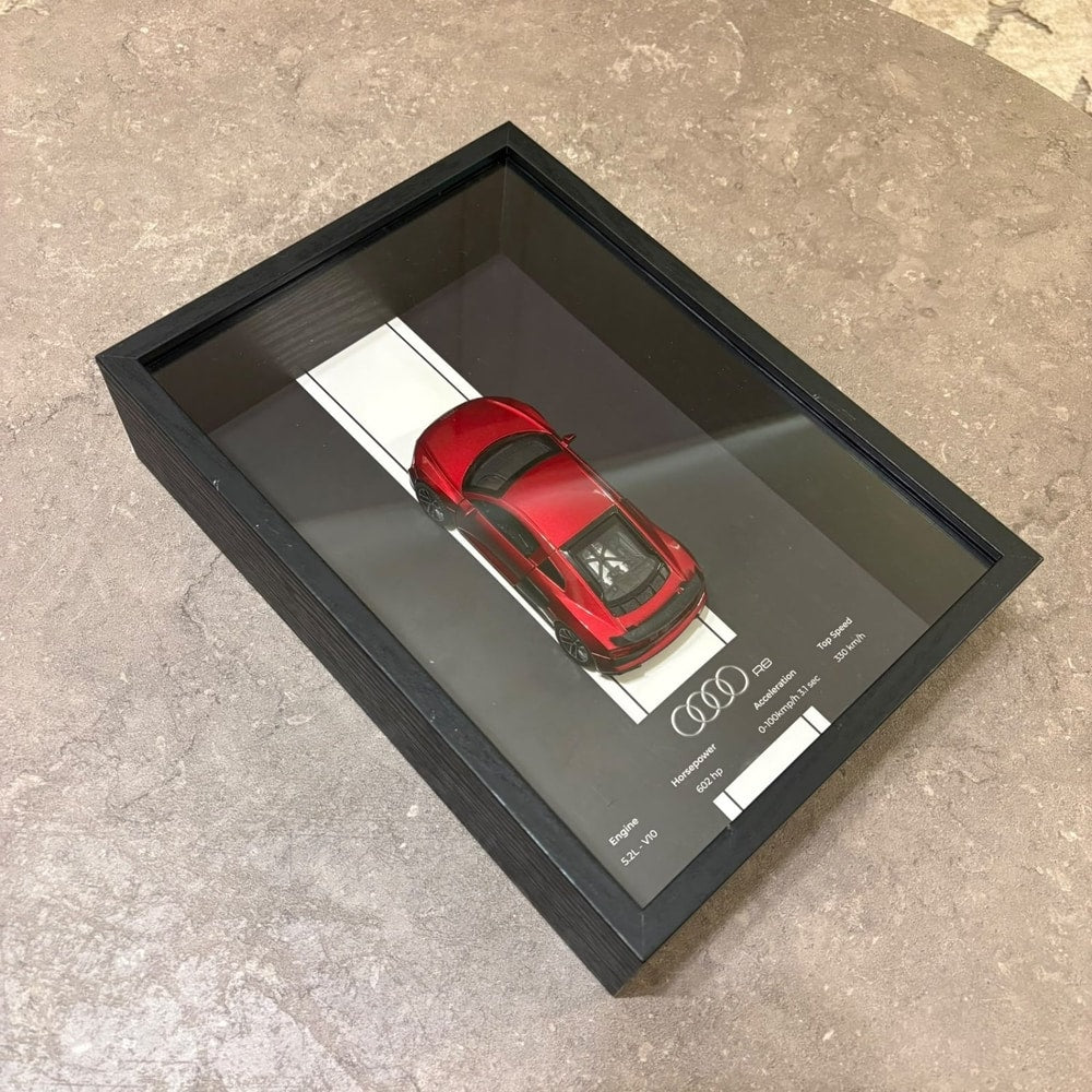 Audi R8 3D Shadow Box Wall Art - Red - 32cm x 23cm - Pinky Promise