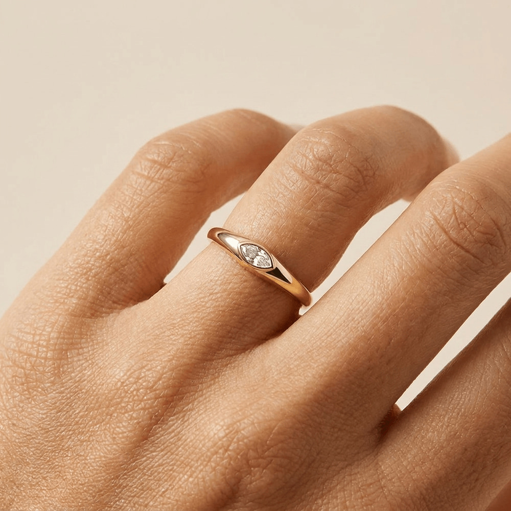 Bezel Marquise Solitaire Ring – 925 Sterling Silver, Gold Plated | Pinky Promise