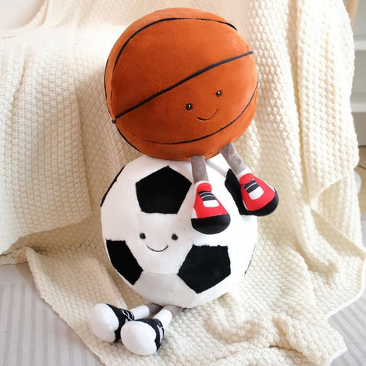 Kawaii Sports Ball Plushies – Basketball & Football - 30 cm