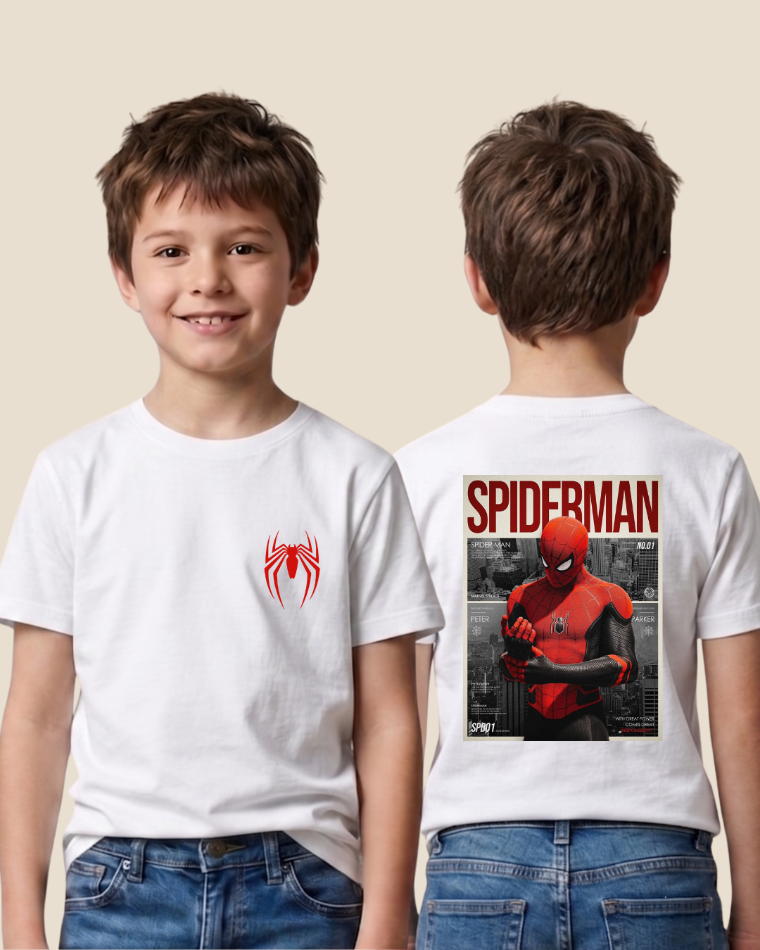 Spiderman t-shirt Kids Sizes - front and back