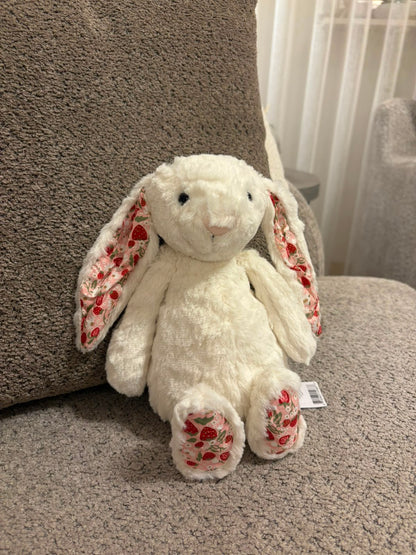 Floral and strawberry Bunny plush - white - 30 cm