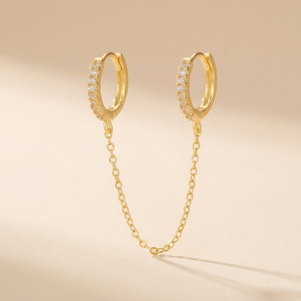Buy Chain Linked Double Huggie Hoop Earrings - Gold Plated 925 Sterling Silver at Pinky Promise