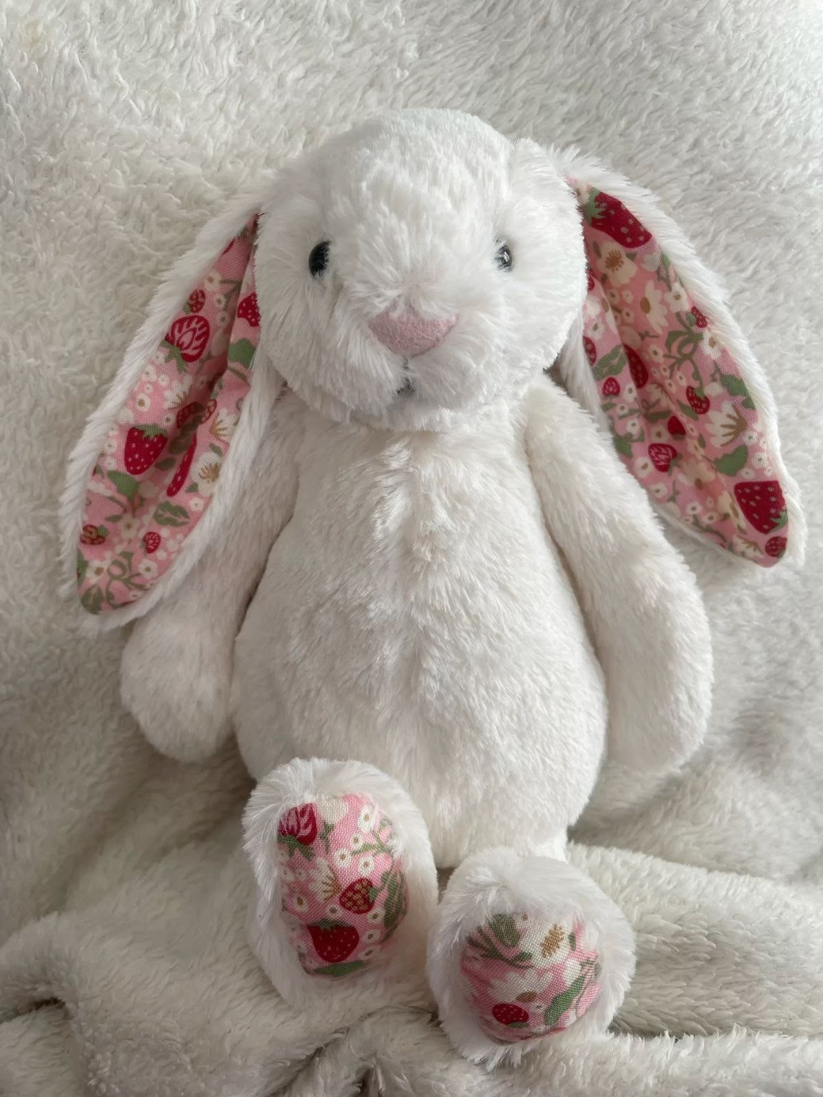 Floral and strawberry Bunny plush - white - 30 cm