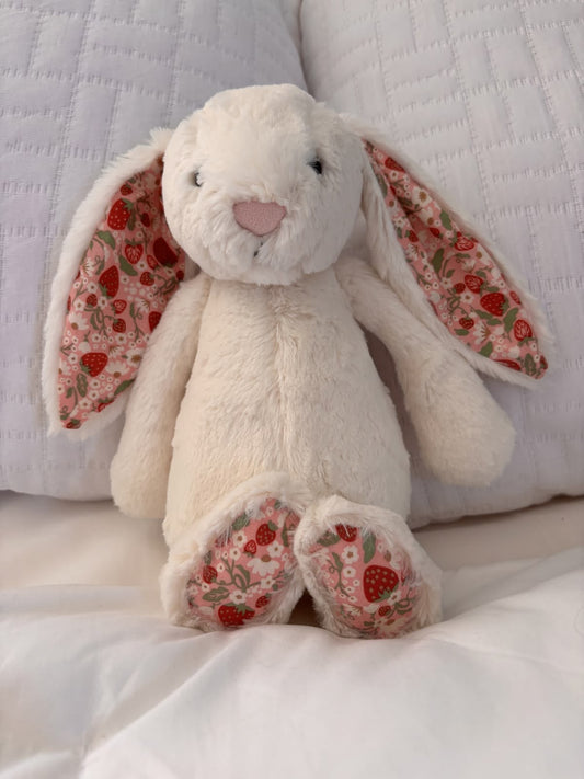 Floral and strawberry Bunny plush - white - 30 cm