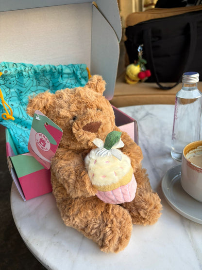 Sweetheart Brown Teddy Bear Plush with Pink Cupcake - 26 cm