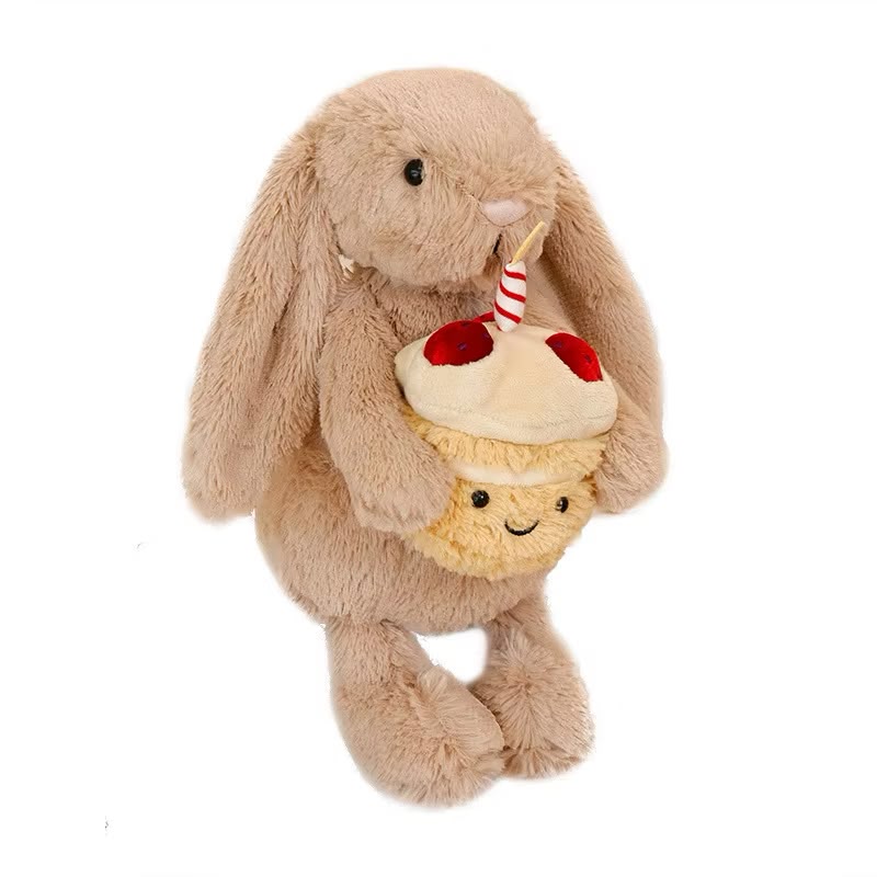 Plush Birthday Bunny with Cupcake – Cute Stuffed Animal Gift - 30 cm