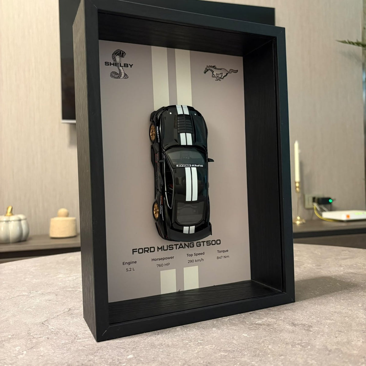 Ford Mustang Shelby GT500 3D Shadow Box Wall Art - Black - 32cm x 23cm - Pinky Promise