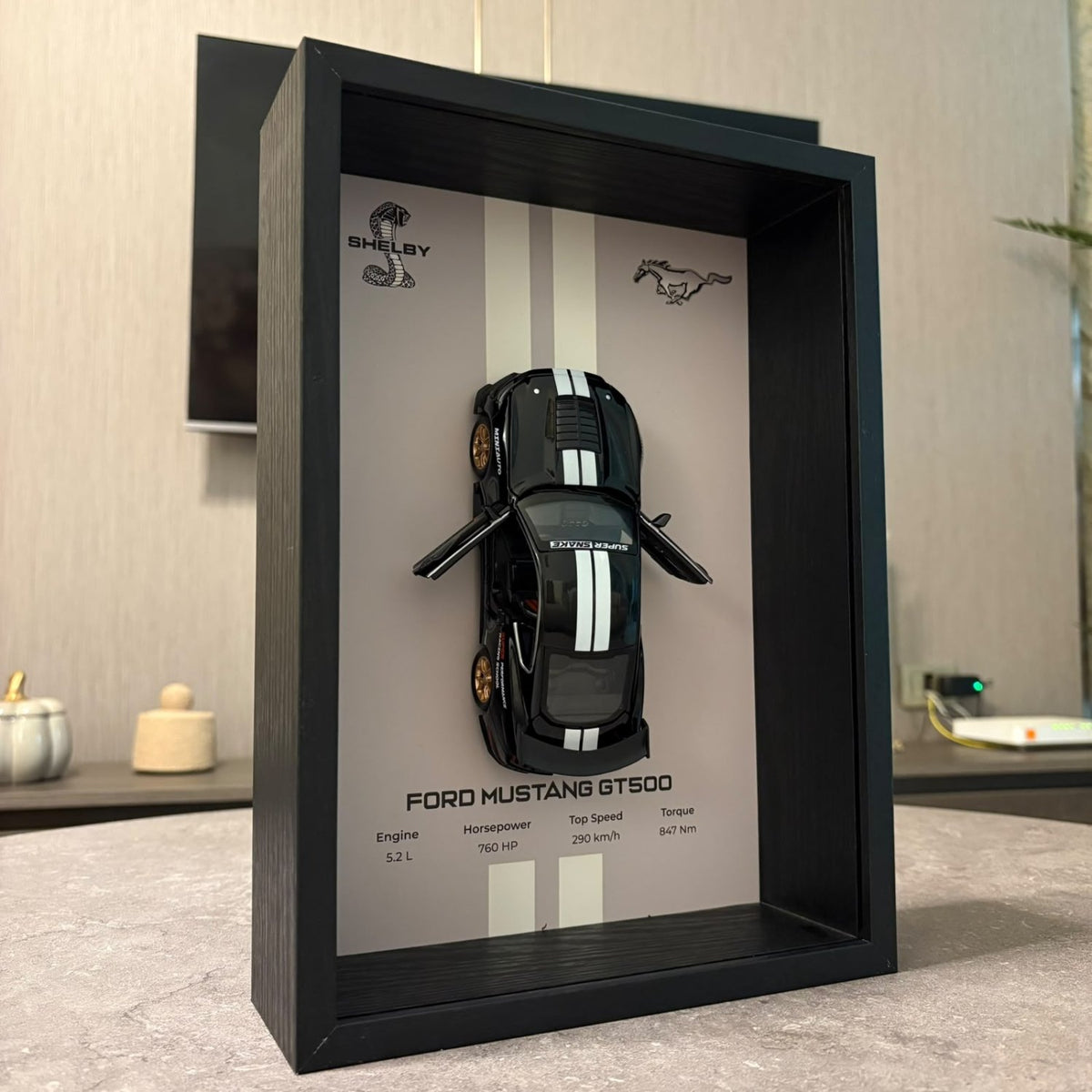 Ford Mustang Shelby GT500 3D Shadow Box Wall Art - Black - 32cm x 23cm - Pinky Promise