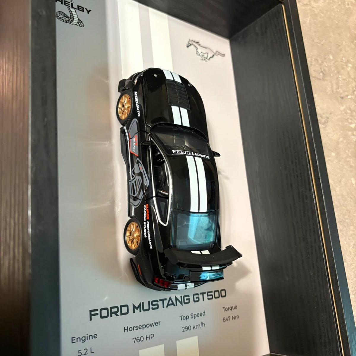 Ford Mustang Shelby GT500 3D Shadow Box Wall Art - Black - 32cm x 23cm - Pinky Promise