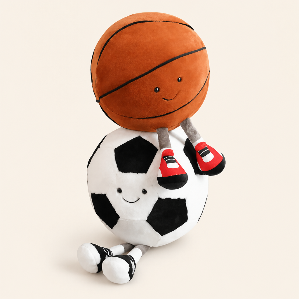 Kawaii Sports Ball Plushies – Basketball & Football - 30 cm