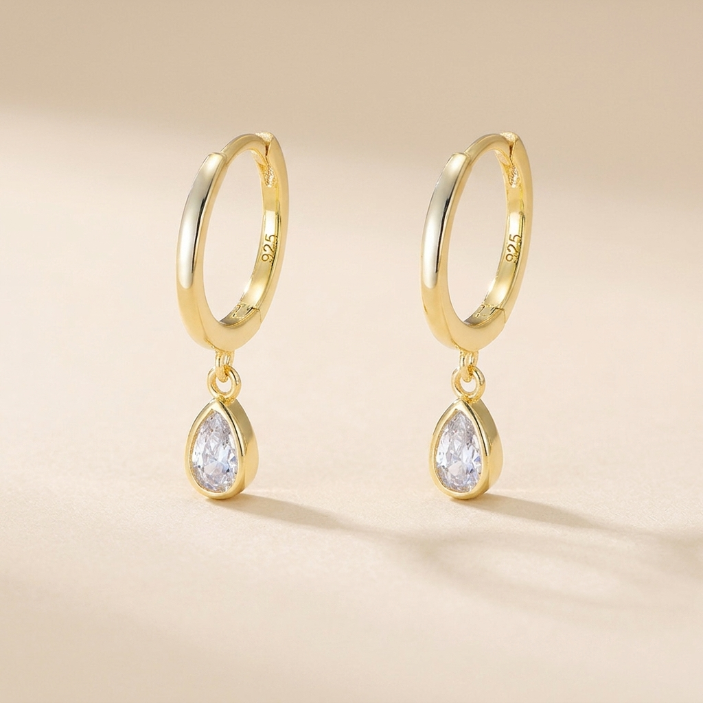Teardrop Zircon Hoop Earrings - 925 Sterling Silver