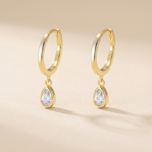 Teardrop Zircon Hoop Earrings - 925 Sterling Silver