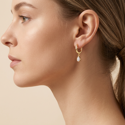 Teardrop Zircon Hoop Earrings - 925 Sterling Silver