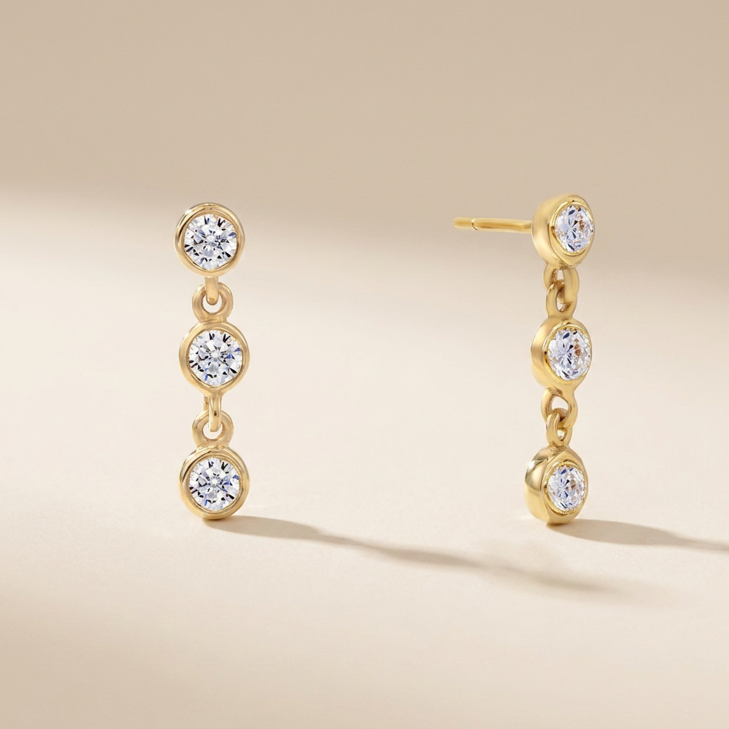 Trio Bezel Drop Earrings - 925 Sterling Silver