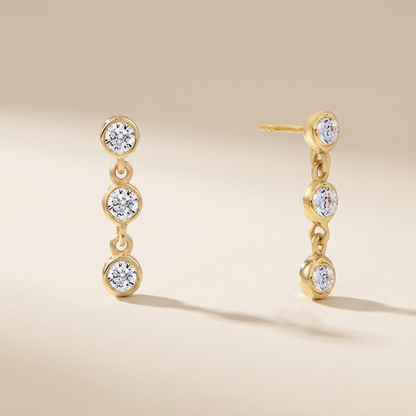 Trio Bezel Drop Earrings - 925 Sterling Silver