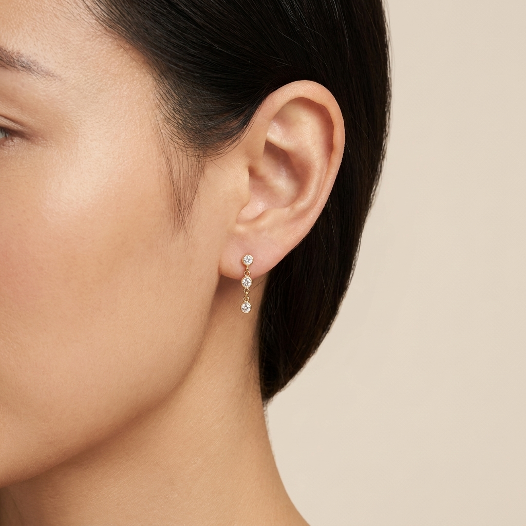 Trio Bezel Drop Earrings - 925 Sterling Silver