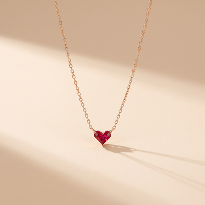 Pink Heart Pendant Gold plated Necklace - 925 Sterling Silver
