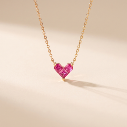 Pink Heart Pendant Gold plated Necklace - 925 Sterling Silver