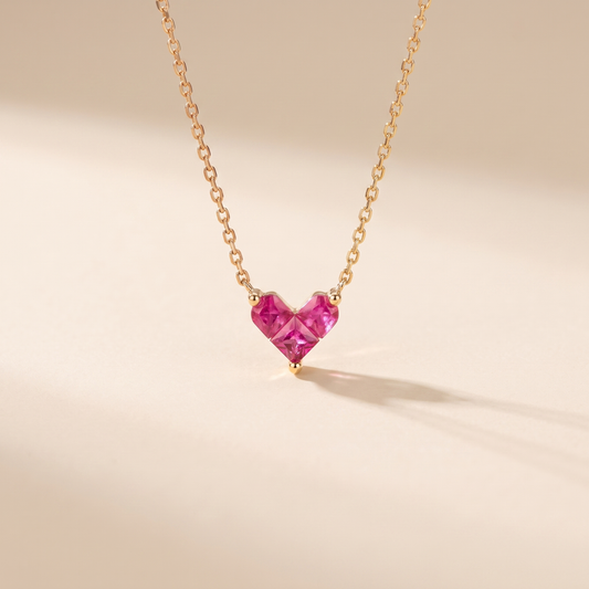 Pink Heart Pendant Gold plated Necklace - 925 Sterling Silver