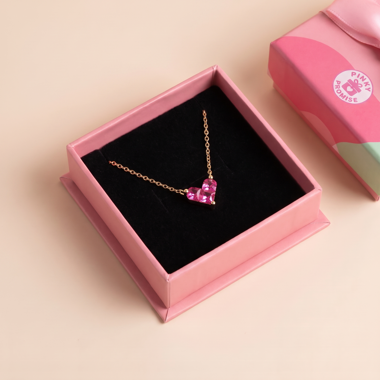Pink Heart Pendant Gold plated Necklace - 925 Sterling Silver