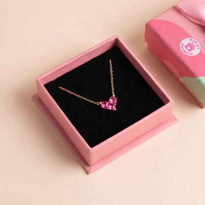 Pink Heart Pendant Gold plated Necklace - 925 Sterling Silver
