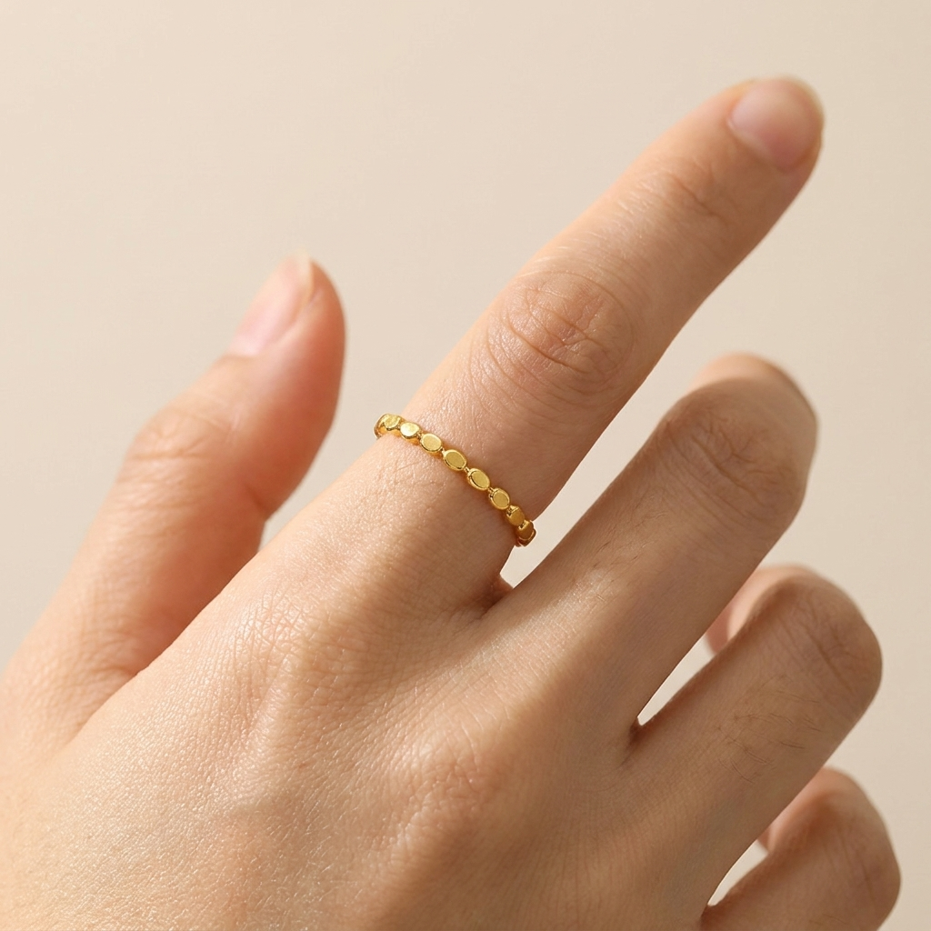 Beaded Dot Eternity Ring - Gold - Worn on finger