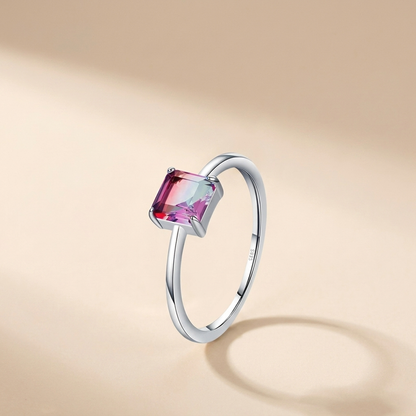 Bi-Color Gemstone Solitaire Ring – 925 Sterling Silver