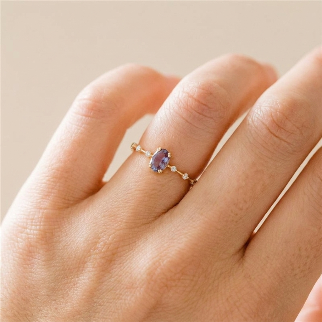 Purple Oval Ring – 925 Sterling Silver, Gold Plated