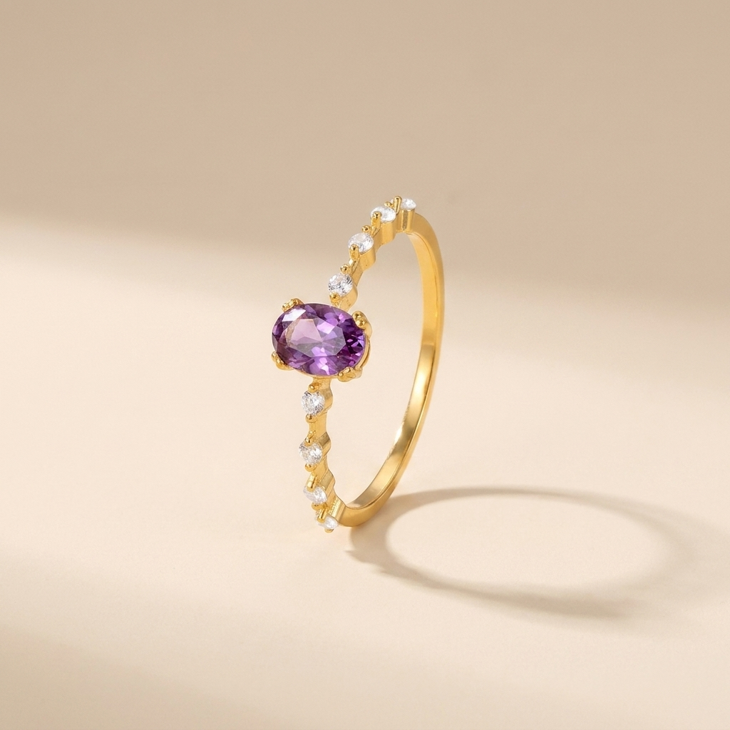 Purple Oval Ring – 925 Sterling Silver, Gold Plated