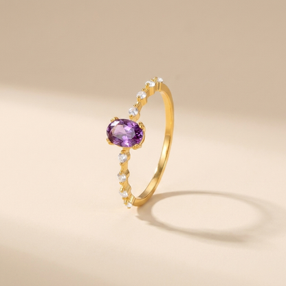 Purple Oval Ring – 925 Sterling Silver, Gold Plated