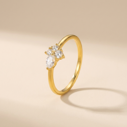 Cluster Crystal Ring – 925 Sterling Silver, Gold Plated