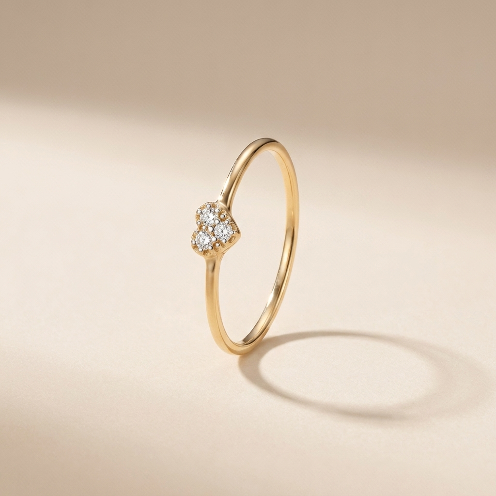 Pavé Heart Ring – 925 Sterling Silver, Gold Plated
