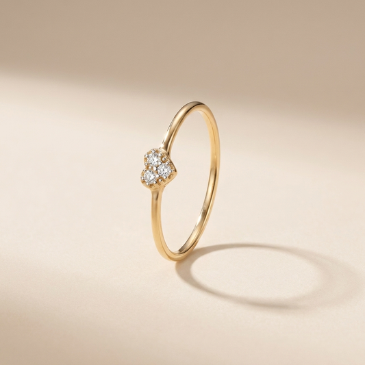 Pavé Heart Ring – 925 Sterling Silver, Gold Plated