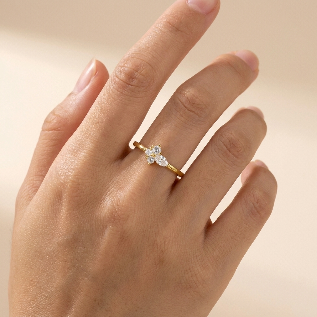 Cluster Crystal Ring – 925 Sterling Silver, Gold Plated