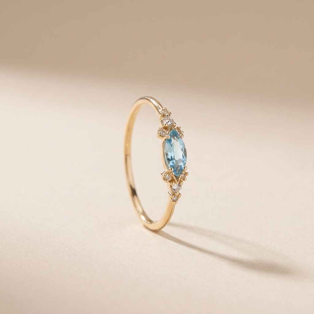 Aquamarine Blue Ring – 925 Sterling Silver, Gold Plated