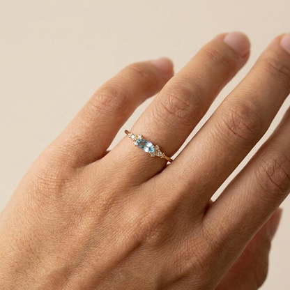 Aquamarine Blue Ring – 925 Sterling Silver, Gold Plated