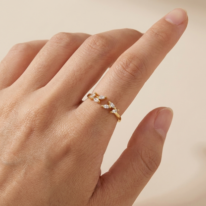 Marquise Leaf Open Ring – 925 Sterling Silver, Gold Plated